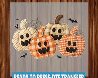 Patchwork Faux Embroidery Pumpkins Halloween DTF Transfer - Ready To Press, Vibrant Colors, Watercolor, Autumn Transfer, Fall DTF