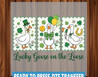 Klaar om te drukken Lucky Goose op de losse St. Patrick's DTF-overdracht: hittepersontwerp