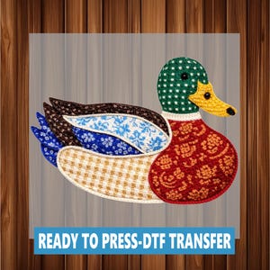 Ready To Press Patchwork Duck Vintage DTF Transfer: Heat Press Design