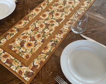 Golden Sunflower table runner, quilted