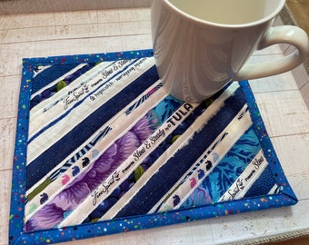 Mug Rug or Snack Mat, Blue Selvedge, Cotton