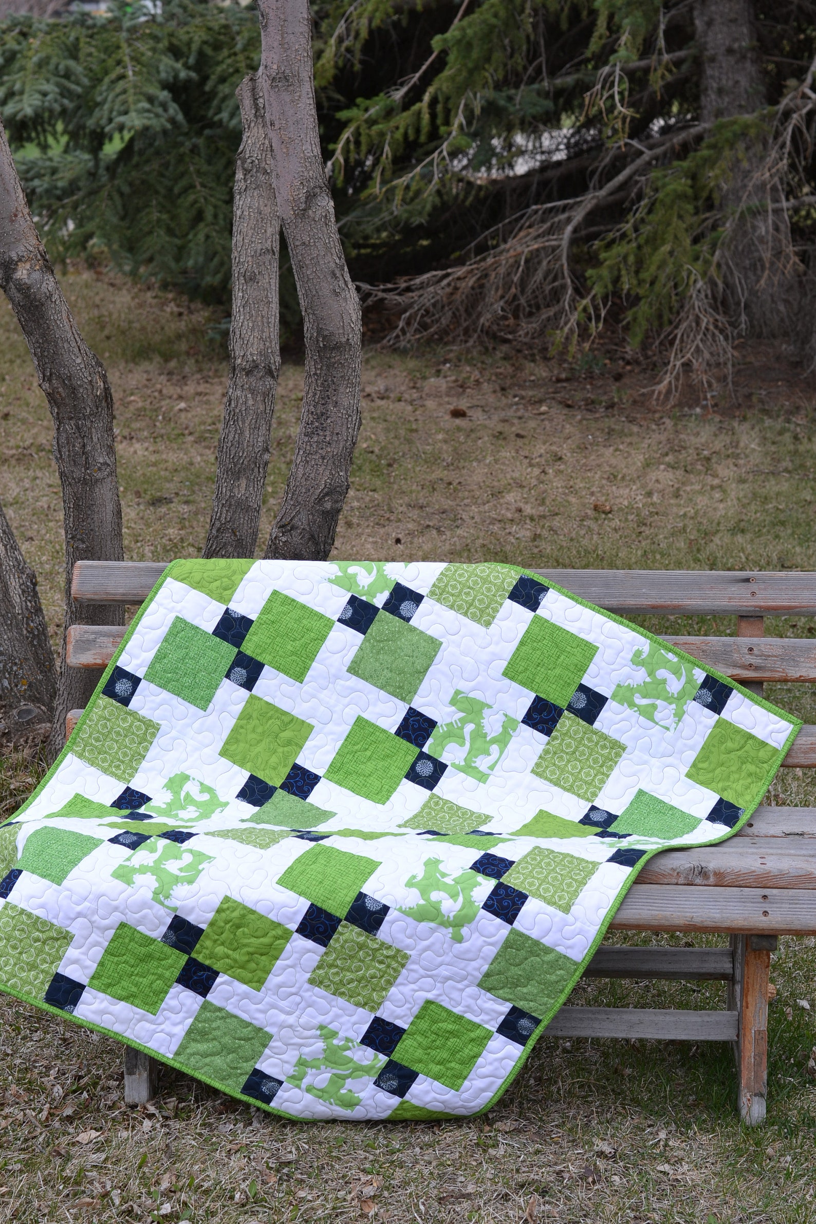 Patchwork Baby Blanket Quilt in Green, Navy and White Etsy