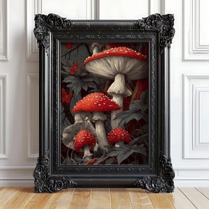 Toadstool Wall Art, Dark Academia Mushroom Drawing Plant Decor Forest Painting Nature Print Instant Digital Download Printable Wall Art