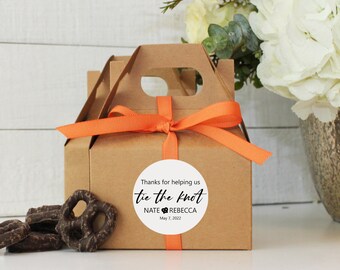 Wedding Favor Box - Tie The Knot Favor Labels - Pretzel Wedding Favor Boxes | Mini Gable Favor Box | Personalized Wedding Favors - Set of 12