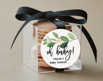 Oh Baby Favor Labels for Baby Shower Favors Macaron Cookie Boxes Personalized Baby Shower Favors Neutral Baby Shower