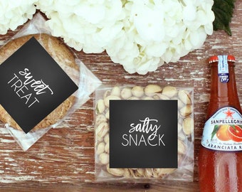 12 (6 EACH) Wedding Welcome Bag - Snack Bag Labels | Wedding Welcome Box | Snack Bag Labels | Sweet Treat and Salty Snack Labels | ANY COLOR