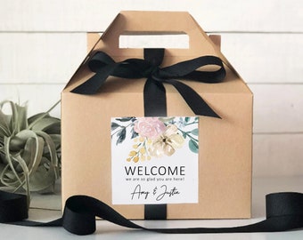 Out of Town Guest Boxes | Wedding Welcome Boxes | Wedding Welcome for Guests | Wedding Favor | Natural Floral Label - Set of 6