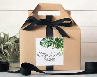 Out of Town Guest Box | Wedding Welcome Box | Wedding Welcome Bag | Out of Town Guest Bag | Wedding Favor| Tropical Leaves Label - Set of 6