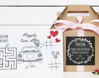 Set of 6 - Kids Wedding Boxes - ANY COLOR | Kids Wedding Favor Box | Kids Wedding Kit | Child's Activity Box | Laurel Chalkboard Label