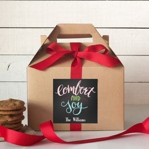 Holiday Gift Boxes - Comfort and Joy Label | Personalized Gift Boxes | Christmas Cookie Boxes | Christmas Gift Boxes | Bakery Box | Set of 8