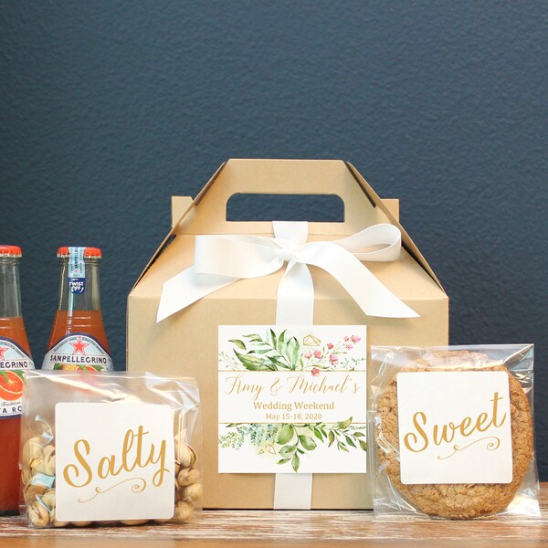 Set of 6-Out of Town Guest Box / Wedding Welcome Box / Wedding Welcome Bag / Out of Town Guest Bag / Wedding Favor /Crystal Floral Label