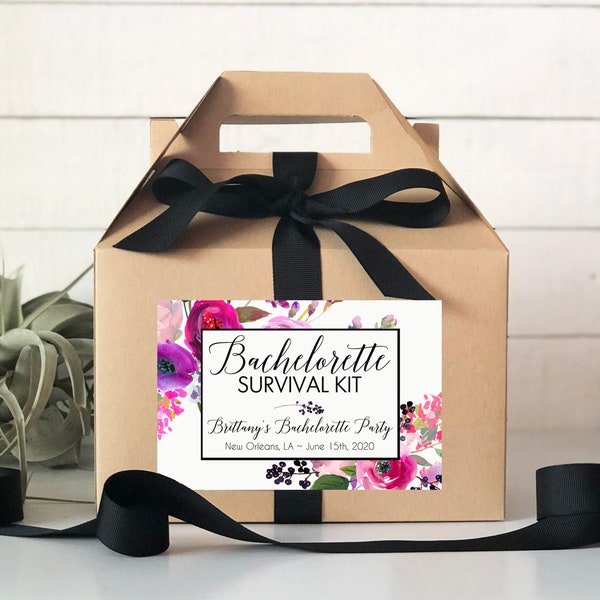 Bachelorette Weekend Favor Boxes | Hangover Kit | Bachelorette Weekend Survival Kit | Bachelorette Party Favor - Allure Floral Label Design