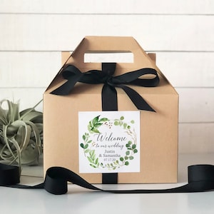 Out of Town Guest Boxes Wedding Welcome Boxes Wedding Welcome for Guests Wedding Favor Botanical Greenery Label Set of 6 image 1