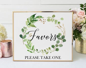 Favors Please Take One Sign - Digital Download ONLY | Botanical Greenery Wreath Favor Sign | Wedding Favor Sign | Printable Favor Sign