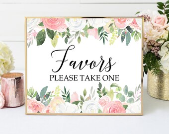 Favors Please Take One Sign - Digital Download ONLY | Pink Floral Favor Sign | Wedding Favor Sign | Shower Favor Sign | Printable Favor Sign