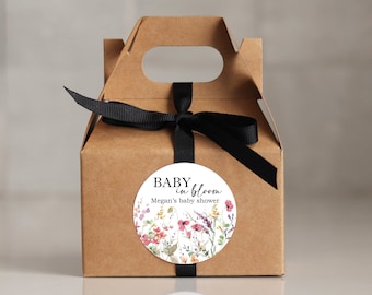 Baby in Bloom Baby Shower Favor Boxes, Baby Shower Gable Favor Boxes, Baby in Bloom Labels, Floral Labels - Set of 12