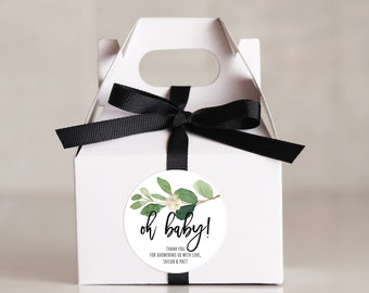 Baby Shower Favor Boxes - Oh Baby Labels - Branch with Blossom Design | Mini Gable Favor Box | Neutral Baby Shower Decor - Set of 12