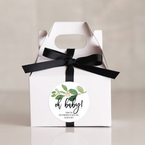 Baby Shower Favor Boxes - Oh Baby Labels - Branch with Blossom Design | Mini Gable Favor Box | Neutral Baby Shower Decor - Set of 12