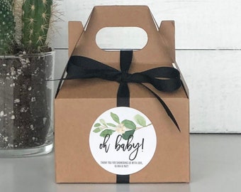 Baby Shower Favor Boxes - Oh Baby Labels - Branch with Blossom Design | Mini Gable Favor Box | Neutral Baby Shower Decor - Set of 12
