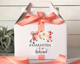 Bridesmaid Gift Box | Gift for Bridesmaid | Bridal Party Gift | Bridal Party Proposal Box | Maid of Honor Proposal Box - Pink Foral Label