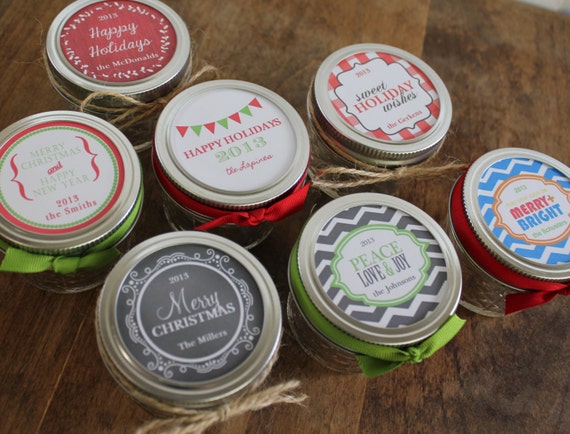 Items similar to Set of 24 - 4 oz Holiday Mason Jar Favors - ANY LABEL DESIGN - Christmas Mason ...
