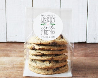 24 Christmas Cookie Bags | Flat Bottom Cellophane Bags - Have Yourself a Merry Little Christmas Label | Christmas Party Favor | Cookie Party