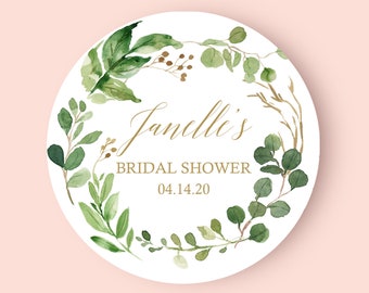 Botanical Greenery Favor Labels - Bridal Shower Favor Label - Round Labels | Greenery Labels | Wreath labels | Mason Jar Labels-ANY OCCASION