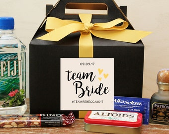 Bachelorette Favor Boxes // Hangover Kit // Bachelorette Weekend Survival Kit // Bachelorette Party Favor // Team Bride Bachelorette Label