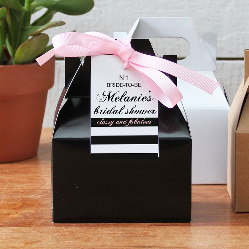 12 - Personalized Mini Gable Boxes - Designer Hang Tag - bridal