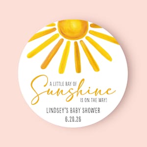 A Little Ray Of Sunshine Favor Labels Baby Shower Favor Label Round Labels Sunshine Labels Summer labels Mason Jar Labels image 1