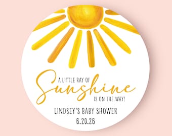 A Little Ray Of Sunshine Favor Labels - Baby Shower Favor Label - Round Labels | Sunshine Labels | Summer labels | Mason Jar Labels