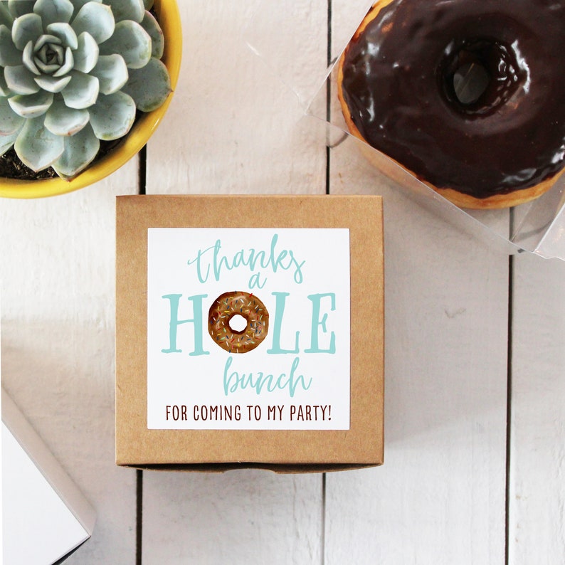 Donut Favor Boxes 12 Donut party favor Doughnut Box Personalized Favor Box Thanks a Hole Bunch Label Personalized Donut box
