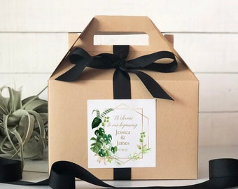Set of 6-Out of Town Guest Box | Wedding Welcome Box | Wedding Welcome Bag | Out of Town Guest Bag | Wedding Favor| Tropical Leaves Label