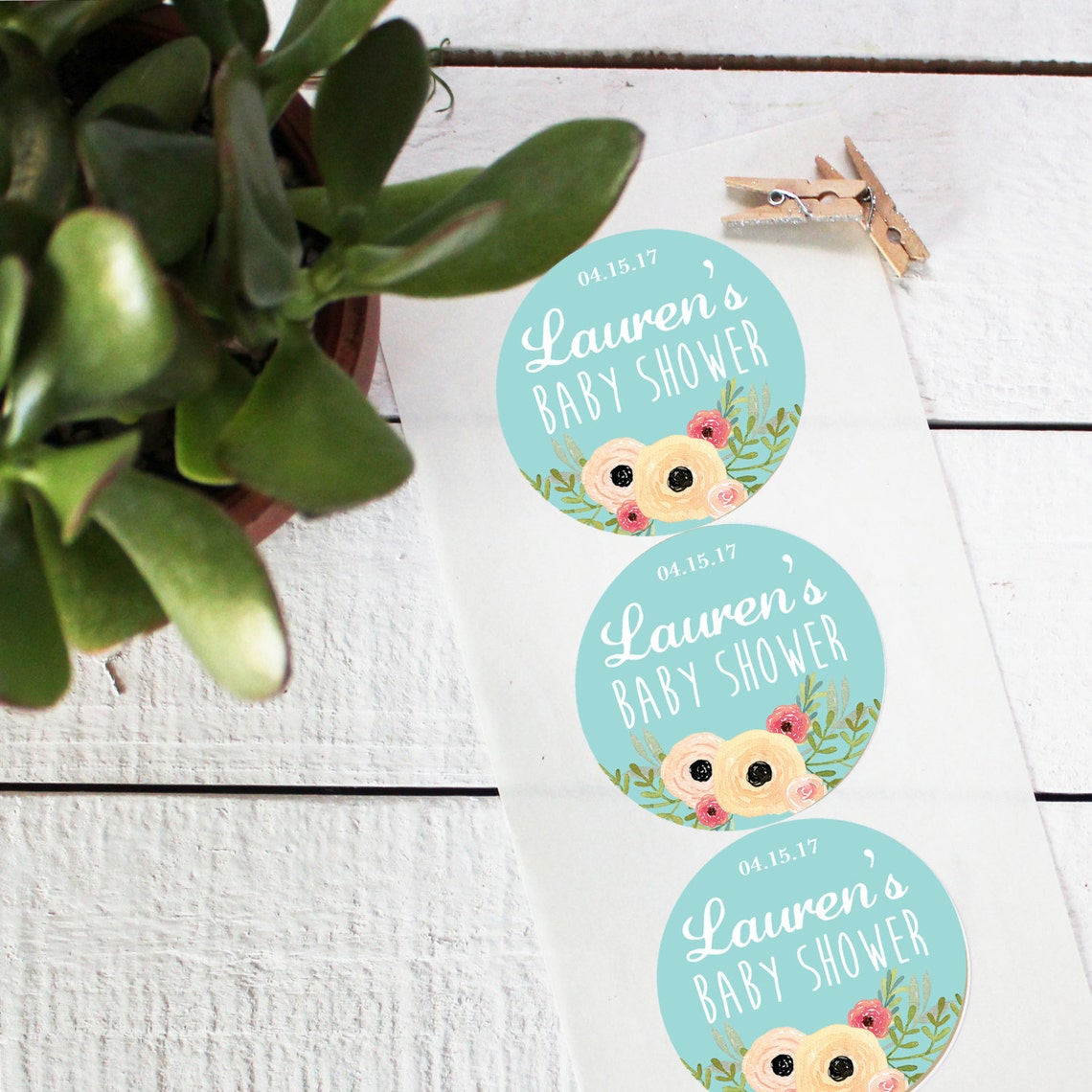 Floral Favor Labels Baby Shower Favor Labels Round Etsy