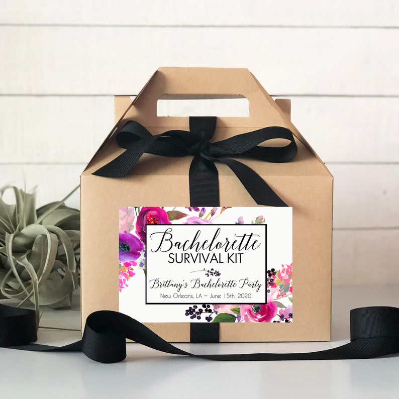 Bachelorette Weekend Favor Boxes Hangover Kit Bachelorette Weekend Survival Kit Bachelorette Party Favor Allure Floral Label Design image 1