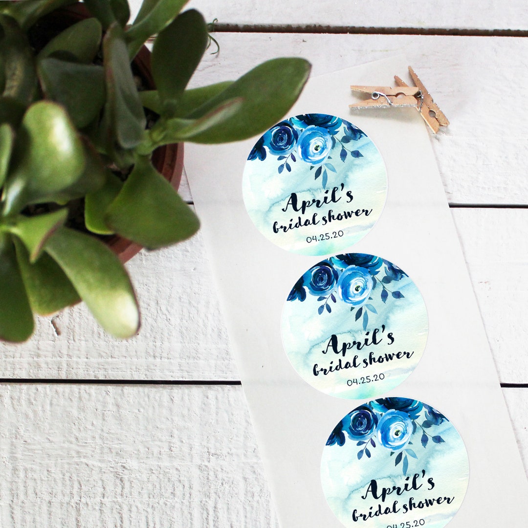 Indigo Favor Labels Bridal Shower Favor Label Round Labels Etsy