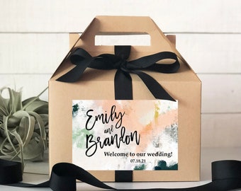 Set of 6-Out of Town Guest Box | Wedding Welcome Box | Wedding Welcome Bag | Out of Town Guest Bag | Wedding Favor | Watercolor Label Design