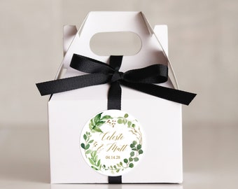 Wedding Favor Boxes - Botanical Greenery Label | Mini Gable Favor Box | Personalized Wedding Favors | Mini Gable Wedding Favors - Set of 12