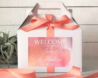 Set of 6-Out of Town Guest Box | Wedding Welcome Box | Wedding Welcome Bag | Out of Town Guest Bag | Wedding Favor | Pink Haze Label Design