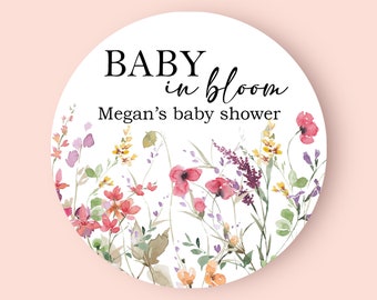 Baby in Bloom Favor Labels - Baby Shower Favor Label - Round Labels | Floral Baby Shower Labels | Baby in Bloom labels | Mason Jar Labels