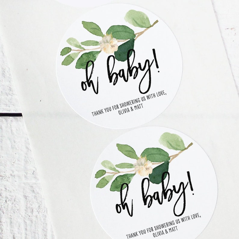 Botanical Greenery Favor Labels Baby Shower Favor Stickers Etsy