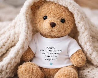 Personalized Teddy Bear Pregnancy Reveal for Grandma, We Can Bearly Wait, Baby Announcement for Grandma