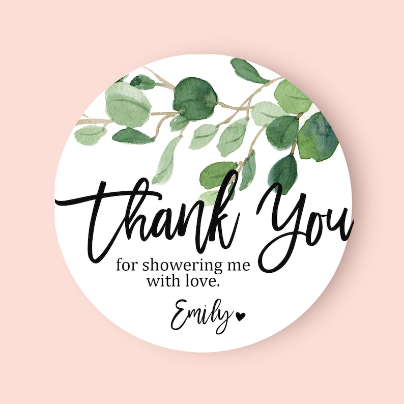 Eucalyptus Greenery Favor Labels Bridal Shower Favor Label Round Labels Eucalyptus Bridal Shower Labels Mason Jar Labels image 1