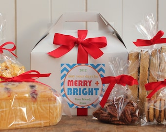 Set of 8 - Holiday Gift Boxes - Bright Label // Personalized Gift Boxes // Baked Goods Gift Boxes //  Cookie Boxes // Cookie Party Boxes