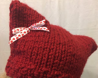 Crimson Red Cat Ear Hat