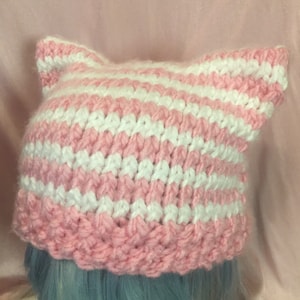 帽子 LOOP YARN SHAGGY CAT EAR KNIT CAP PINK Pink Cat Hat, Crochet Hat, Womens Hat, Mens Hat, Winter Hat