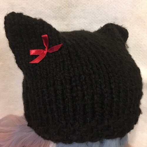 Black Round Bucket Hat With Cat Ears Etsy