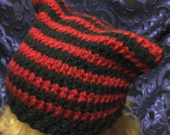 Red-Black Striped Cat Ear Hat