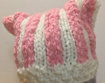 Pink-White Vertical Striped Cat Ear Hat - A Magical Makes Exclusive