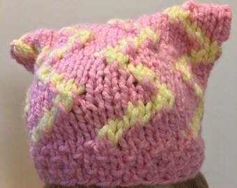 Pink-Yellow Squiggle Cat Ear Hat - A Magical Makes Exclusive